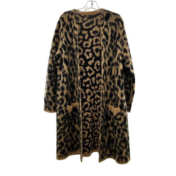Torrid Size 1 Cheetah Print Heavy Knit Cardigan Tan/Black Open Front Fuzzy - Picture 1 of 9